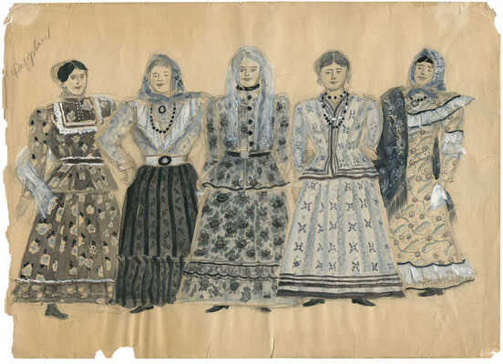 Неизвестный художник. Три эскиза костюмов к опере «Тихий Дон» 